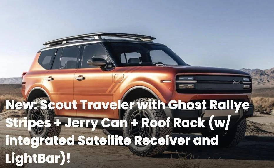 Land Cruiser FJ Official: Scout EV Pickup & SUV debut w/ Gas Range Extender, 4x4, BOF, Lockers, Sway Bar Disconnect -- All Specs, Wallpapers, Video v-ghost-rallye-stripes-jerry-can-roof-rack-jpg-jpg